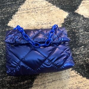 Quilted puffer Blue Chain Shoulder Bag